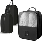 Shoe Bags for Travel Holds 3 Pair of Shoes, Shoe Storage Pouch with 2 Pack Portable Bags, Waterproof & Washable, Black