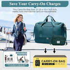 Extra Large Travel Duffle Bag,Carry on Overnight Bag with Shoes Compartment,Weekender Bags for Women for Travel Business Trips Sport Hospital,3 Pcs Set,Peacock Blue