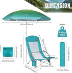 Nice C Beach Chair, Sand Chair, Lake Chairs for Adults with Umbrella and Cooler, Low Beach Chairs High Back, Cup Holder & Carry Bag & Heavy Duty Compact Outdoor, Camping (Set of 2 Blue)