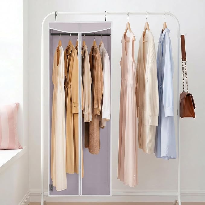 STORAGE MANIAC 57" Long Garment Bags for Hanging Clothes Garment Cover for Closet Storage, Large Hanging Garment Bag for Dresses, Suits, Coats, Zipper Cover with Sealed Clear Window, Grey 2 Pack
