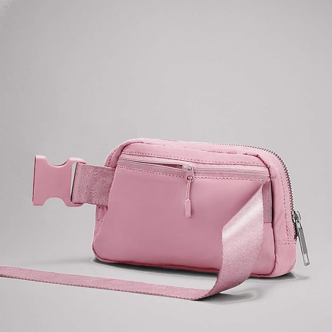 YOSHUYUKI Fanny Pack Crossbody Bag Trendy Waterproof Small Sling Cross Body Purse for Women Men Fashion Waist Packs Mini Belt Pouch Chest Bum Hip Bag Lulu Dupes for Travel Vacation Running Pink