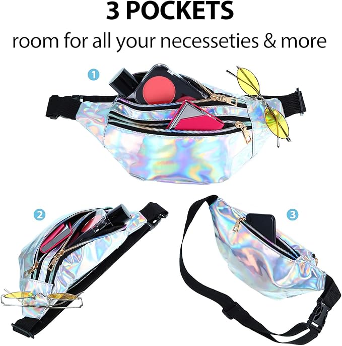 Frienda 2 Pieces Holographic Fanny Pack for Women Colorful Sport Waist Bag Pack