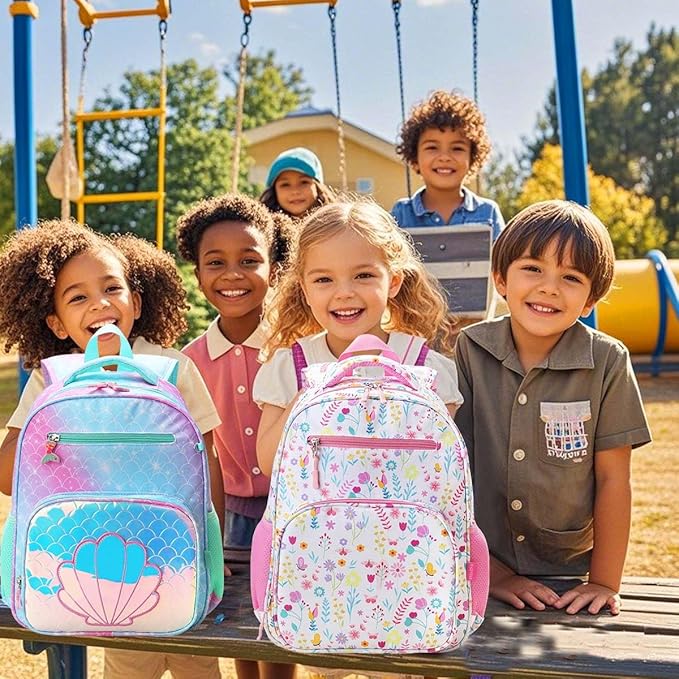 RHCPFOVR Kids Backpack for Girls - Girls Backpack 3-8 Ages Flower for Kids 15 Inch School Bookbag for Kindergarten Elementary School Bookbag for Girl 1st 2nd Grade