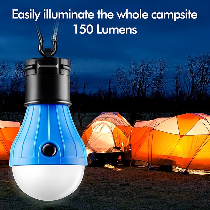 FLY2SKY Tent Lamp Portable LED Tent Lights Blue 5 Packs Hook Hurricane Emergency Lights LED Camping Lights Bulb Camping Tent Lanterns Camping Equipment for Camping Hiking Backpacking Fishing Outage