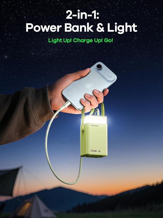 Portable Charger Power Bank, 65W Fast Charging 40000mAh Large Capacity Battery Pack with Digital Display & LED Ambient Light, Compatible with Laptop, iPhone, MacBook