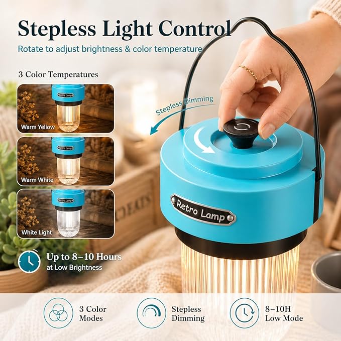 HOMY Rechargeable Camping Lantern, USB-C Dimmable Warm Light, IPX4 Waterproof, Emergency Lantern for Power Outages, Camping, Hiking