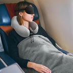 urnexttour Travel Pillow and Blanket Set Neck Pillows Travel Essentials with Sleep Mask for Airplane Car Memory Foam Grey