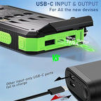 Solar Charger Power Bank 20,000mAh, Portable Charger, 4 Cables 3 Ports Fast Charging External Battery Pack with USB C for Cell Phones, Solar Panel Charger with Dual Flashlight for Camping Green
