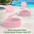 2Pack for Apple Watch Charger Cable, 3FT USB C to Magnetic Wireless Fast i-Watch Charging Cord [Portable], Compatible with iWatch Series Ultra/9/8/7/6/SE/SE2/5/4/3/2 - Pink