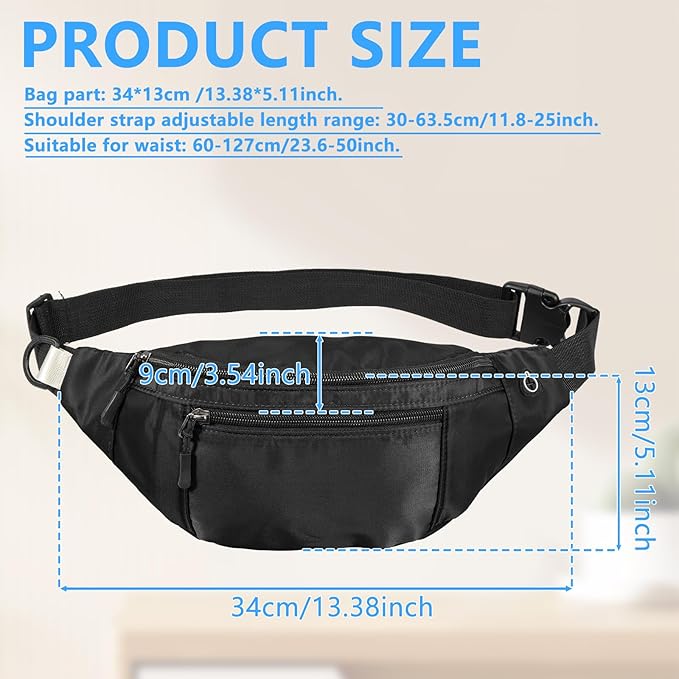 1PCS Crossbody Fanny Pack Large Capacity Waist Bag with 4-Zipper Pockets Adjustable Strap Fanny Packs Waterproof Oxford Cloth Travel Belt Bag for Outdoor Shopping Travel Men Women,Black