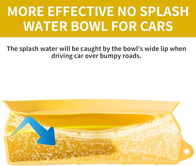 SLSON Spill Proof Dog Water Bowl for Cars,Collapsible No Splash Dog Travel Bowls Integrated Molding Portable Pet Bowl for Road Trip Truck,RV,SUV,Boat Accessories (Yellow)