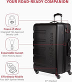 SwissGear 7366 Signature Hardside Expandable Luggage with Spinner Wheels, TSA Lock, Cup-Holder, Black, 3-Piece Set (19/23/27)