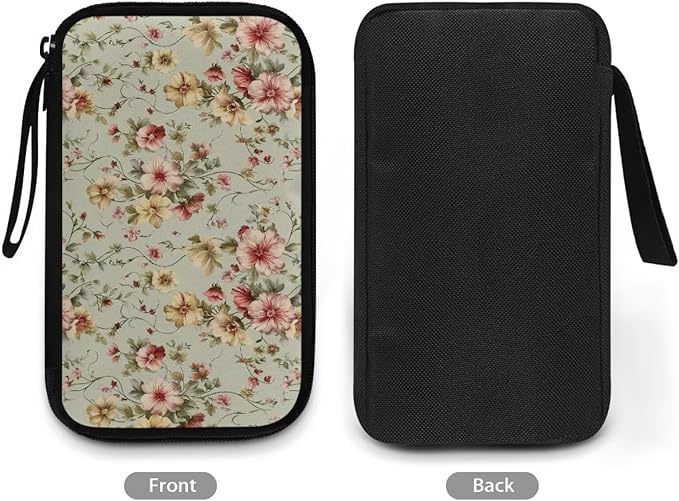 Vintage Flower Print Cable Organizer Bag, Waterproof Travel Electronic Storage, Shockproof Portable Tech Bag Carrying Case for Cord, Earbuds, Charger, SD Card, Tech Gifts