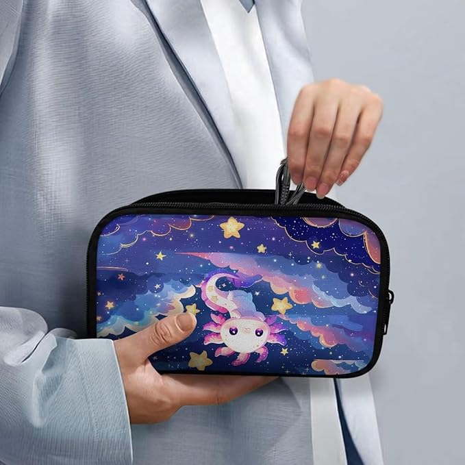 Cartoon Axolotl Print Travel Cable Organizer Bag Waterproof Portable Electronic Accessories Organizer for USB Cable Cord Phone Charger Headset Wire SD Card