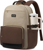 LOVEVOOK Laptop Backpack for Women with Pouch Pocket for Large Capacity Cup,17 Inch Teacher Nurse College Work Backpack Purse,Waterproof Laptop Bag Computer Back Pack for Travel, Khaki-Coffee-Black