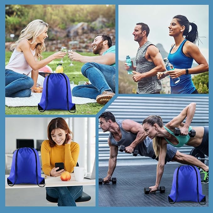 PLULON 15 Pcs Blue Drawstring Bags Drawstring Backpack Bulk, String Backpack Cinch Sack Sport Gym Backpack Bags for Yoga Traveling Outdoor Sports