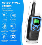 Walkie Talkies,MOICO Long Range Walkie Talkies for Adults Two-Way Radios with 22 Channels FRS VOX Scan LCD Display with LED Flashlight for Field, Survival Biking Hiking Camping 2 Pack (Blue)