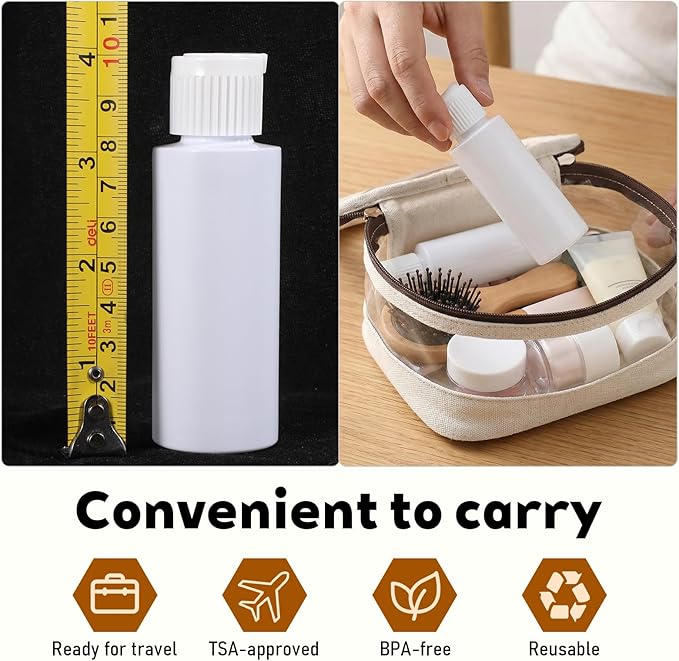 2 Oz Travel Squeeze Bottle with Flip-top Pour Spout, 4Pcs Small Plastic Bottles Refillable Squeeze Bottle for for Lotion, Shampoo, Various Liquids (White)