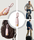 Mini Travel Umbrella with Carabiner Handle UPF 50+ Sun & Rain Protection Portable Manual Open Close Windproof Umbrella Small Compact Portable Parasol for Commuter Kids Women Men