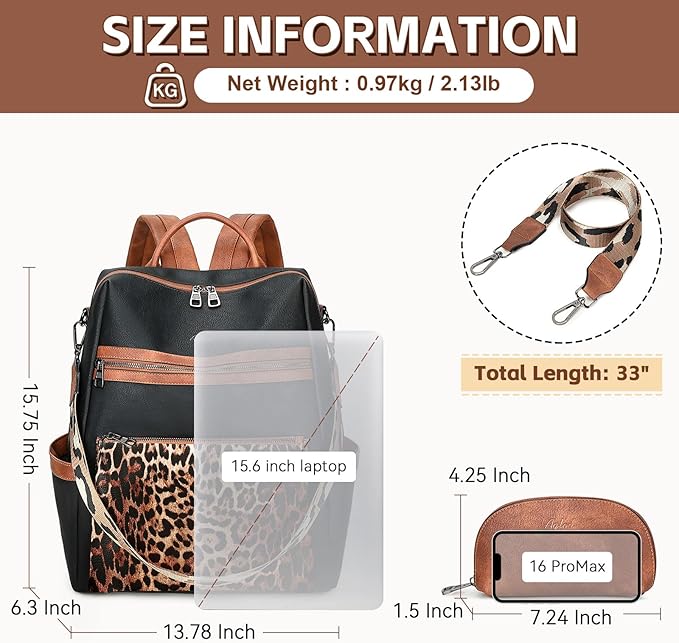 AGLOD Vegan Leather Laptop Backpack for Women 15.6 Inch Work Backpack Purse for Travel College