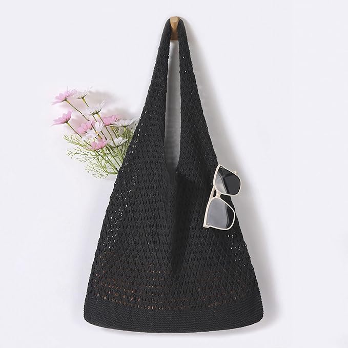 WantGor Crochet Bags, Beach Mesh Tote Bag Womens Shoulder Shopping Handbag Casual Travel Totes Bag Foldable Hobo Bags
