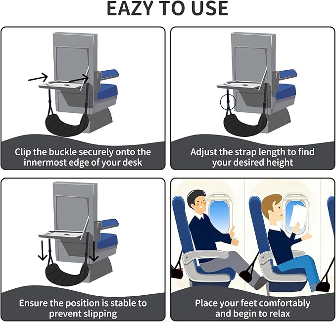 Airplane Foot Rest Hammock for Flight, Adjustable Foot Rest Under Desk, Portable Wide Foot Support for Long Trips & Office, Travel Essentials, Best Airplane Gadgets & Travel Gifts (1 PC)