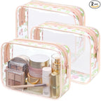 PACKISM TSA Approved Toiletry Bag - Pink Floral Print Clear Travel Bags, Suitable for Gifts, with Supporting Frame, Perfect for Travel Essentials, Thick No Smell