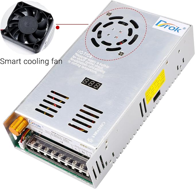 DROK 48V Power Supply, AC to DC Converter 0-48V 10A 480W Variable Power Supply, AC to DC Adapter Low Voltage Transformer for Landscape Lights LED Adapter Lab CCTV