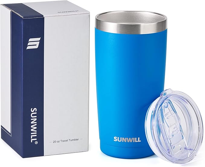 SUNWILL Travel Coffee Tumbler 20 oz, Insulated Mug with Lid, Stainless Steel Cup for Outdoor, Powder Coated Royal Blue
