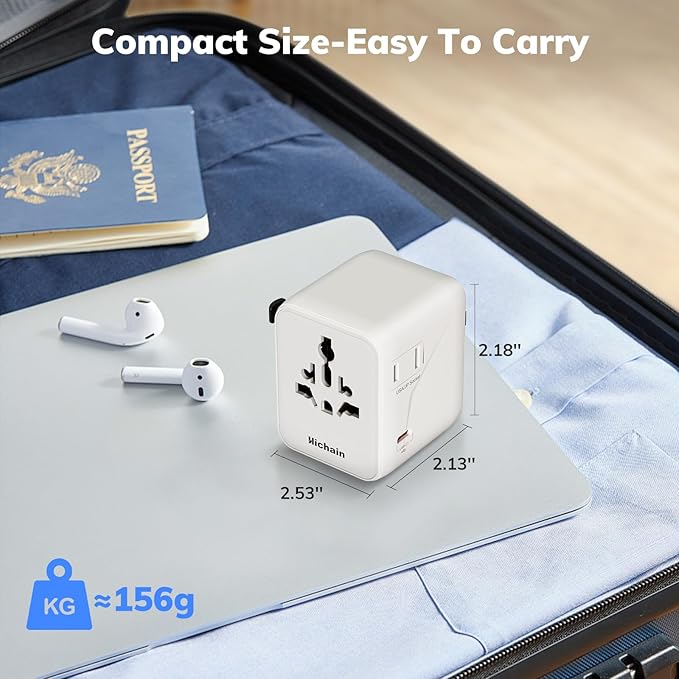 Hichain Universal Travel Adapter, 7-in-1 International Power Adapter 35W Fast Charging Adapter for Europe Plug Universal Power Block, GaN Travel Adapter Worldwide Portable Plug for EU, UK, US, AUS