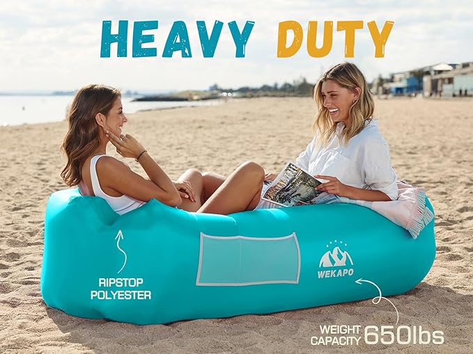 WEKAPO Inflatable Couch Air Lounger Chair - Camping & Beach Accessories, Portable Blow up Sofa for Hiking, Lawn, Indoor/Outdoor Movies & Music Festivals. Lightweight and Easy to Set Up Air Hammock