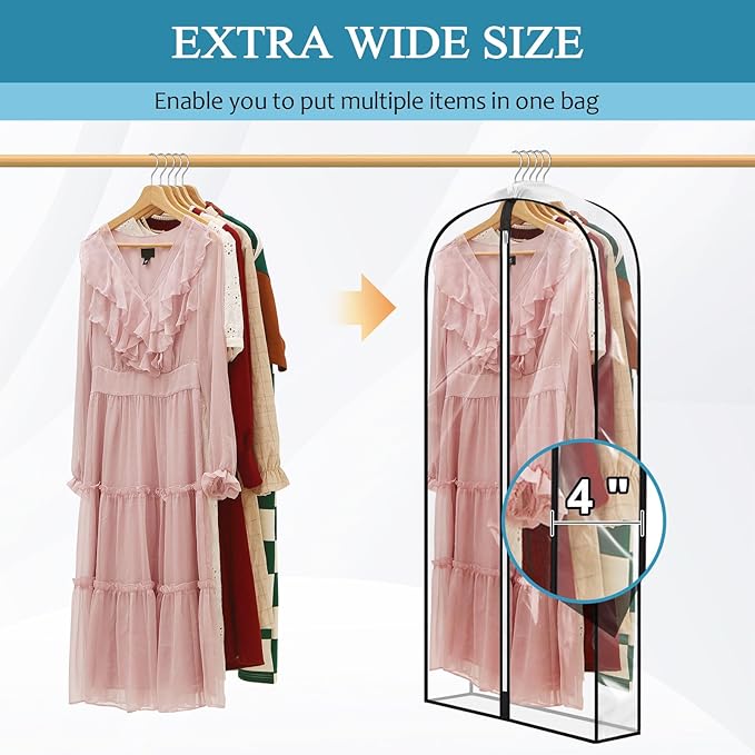50" All Clear Garment Bags for Hanging Clothes, 4" Gusseted Suit Bags for Closet Storage, Plastic Garment Covers with Zipper for Coats, Jackets, Shirts, 4 Packs