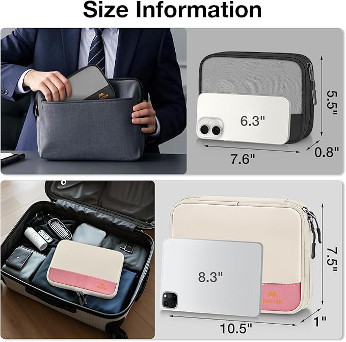 MATEIN Tech Organizer Travel Case 2 Pack for Couple, Water Resistant Charging Cord Organizer for Travel Accessories, Portable Electronics Bag for Purse, Cable, Phone & Slim Mouse, Gifts for Work