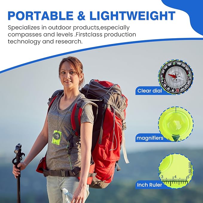 Multifunctional Waterproof Orienteering Compass Mini Portable Survival Compass for Map Reading, Hiking, Camping, Backpacking, Perfect Outdoor Scout Gifts for Kids, Orange