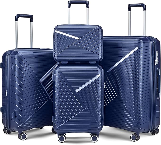 Hard Shell Luggage Sets 4 Piece with 360 Spinner Wheels,Lightweight Suitcase Set with TSA Lock,Travel Luggage Set with Telescoping Handle,Light and Strong,Easy to Clean (Navy Blue 2)
