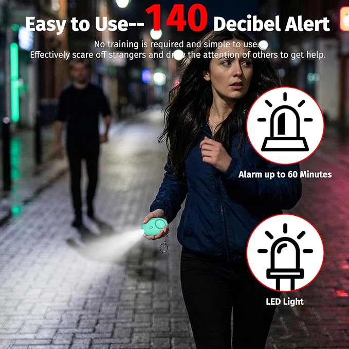 Personal Alarm for Women 140DB Emergency Self-Defense Security Alarm Keychain with LED Light for Women Kids and Elders-2 Pack (Black & Aqua Marine)