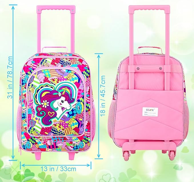 2Pcs Kids Luggage Set, Girls Carry on Rolling Suitcase with Wheels, Unicorn Sequin Travel Suitcases with Toddler Backpack(Purple)