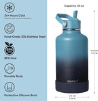 CIVAGO 64 oz Insulated Stainless Steel Water Bottle with Detachable Straw, Large Half Gallon Water Jug with Bucket Handle, Big Metal Leakproof Flask with Silicone Boot for Gym, Dishwasher Safe, Black