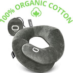 BCOZZY Organic Cotton Double Support Neck Pillow for Travel - 3 Ergonomic Positions for Head, Neck, and Chin Comfort - Ideal for Sleeping Upright on Flights, Cars, and at Home – Large, Gray