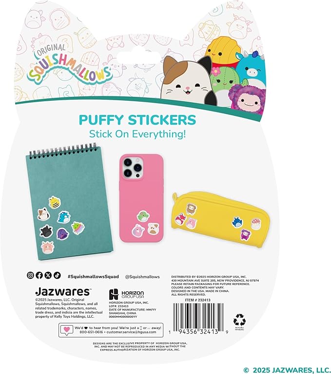 Original Squishmallows Squishy Stickers, Sticker Book of Your Favorite 'Mallows, Cute Stickers for Kids, Fun School Supplies, Classroom Prizes and Incentives, Cool Stuff for Gift Baskets