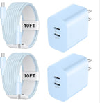 Fast Charger for 15 16 17 Pro Max, 10FT Nylon Braided USB C to C Charging Cable Cord & 20W Dual Port USB C Fast Charger Block for Phone 17 16 15 Pro Max/17 16 15/15 Plus,Android Phone-Blue
