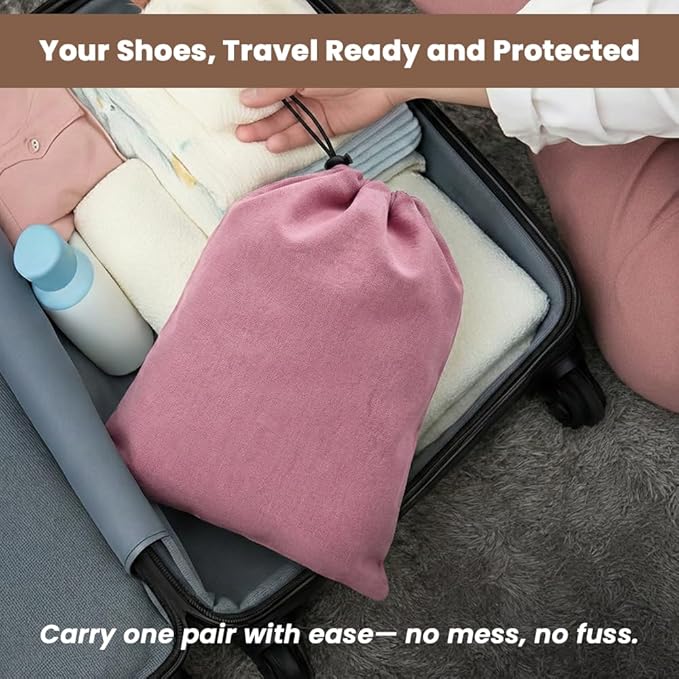 LFH Cotton Rich Shoe Storage Bags with Drawstring, Dustproof Breathable Reusable Organizer, Perfect For Travel, Dorm, Hotel, College, Gym, Easy to Carry, Machine Washable 8"x17" (Pack of 2) - Pink