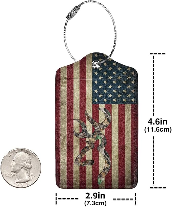GACCAP 2 Pack Luggage Tags for Suitcase, Privacy Cover ID Label with Stainless Steel and Address Card for Travel Bag Backpack Cruise Ship Essentials Tag Women Men - Camo Deer American Flag