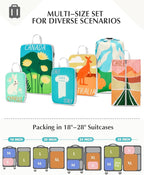 Gonex Compression Packing Cubes, 6pcs Expandable Storage Travel Luggage Bags Organizers with Shoe Bag Laundry Bag, Travel Cubes for Suitcase Carry On (Global Symbols)