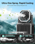 Allsion Rechargeable Misting Fan, 24000mAh Camping Misting Fan with 8L Water Bucket, 3-Speed Outdoor Cooling Fan with LED Lights, 120°Oscillation for Camping, Backyard, Patio,Outdoor-Black