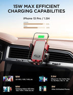 JOYMASS Wireless Car Charger, 15W Fast Charging Auto Clamping Car Charger Cell Phone Holder Mount Vent for iPhone 15 14 13 12 Mini Pro Max 11 XR, Samsung Galaxy S23 Ultra S22 S21+ Note 20, etc - Red