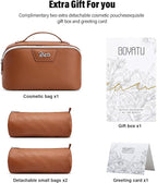 BOYATU Travel Makeup Bag Cosmetic Bags for Women: Large Capacity 3 Pcs Set Make up Bag with Compartments - Waterproof Vegan Leather Toiletry Organizer Bags with Handle (L25Brown)