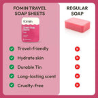 FOMIN - Antibacterial Paper Soap Sheets Tin for Traveling - 3 Pack Rose - Portable Travel Hand Soap Sheet, Dissolvable Mini Camping Hand Soap for Hand Washing