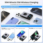 Magnetic Portable Charger 10800mAh with Built-in Cables, 15W Wireless Power Bank for Magsafe,30W PD Fast Charging USB-C Travel Essential Battery Pack for iPhone 17/16/15/14/13/12 Series