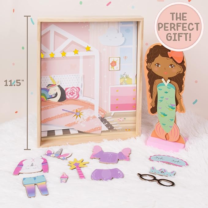 Story Magic Wooden Dress-Up Doll by Horizon Group USA, Dress Up Magnetic Wood Double Sided Doll, Over 40 Outfit and Accessory Pieces, Creative Pretend Play, Perfect for Ages 4+